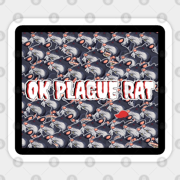 OK Plague Rat One Red Hat Crowd Design Print Square Sticker by aaallsmiles